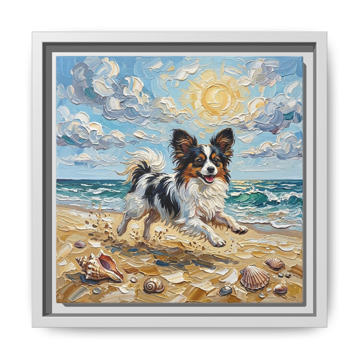 "Beach Day - Papillon" Framed Canvas Wall Art