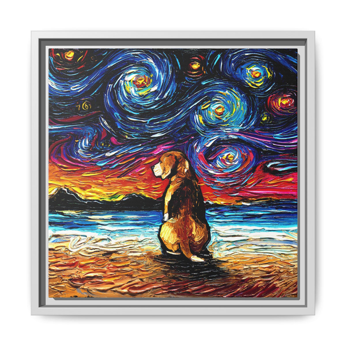 "Beagle Night 2" Framed Canvas Wall Art