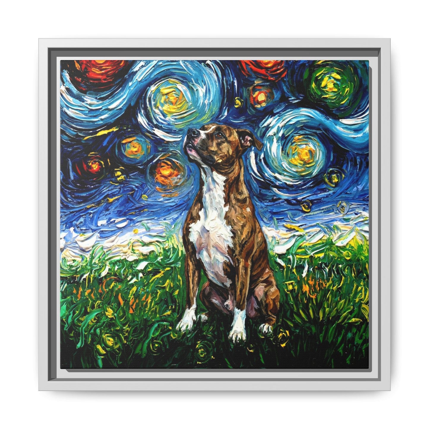 "Brindle Staffordshire Night" Framed Canvas Wall Art