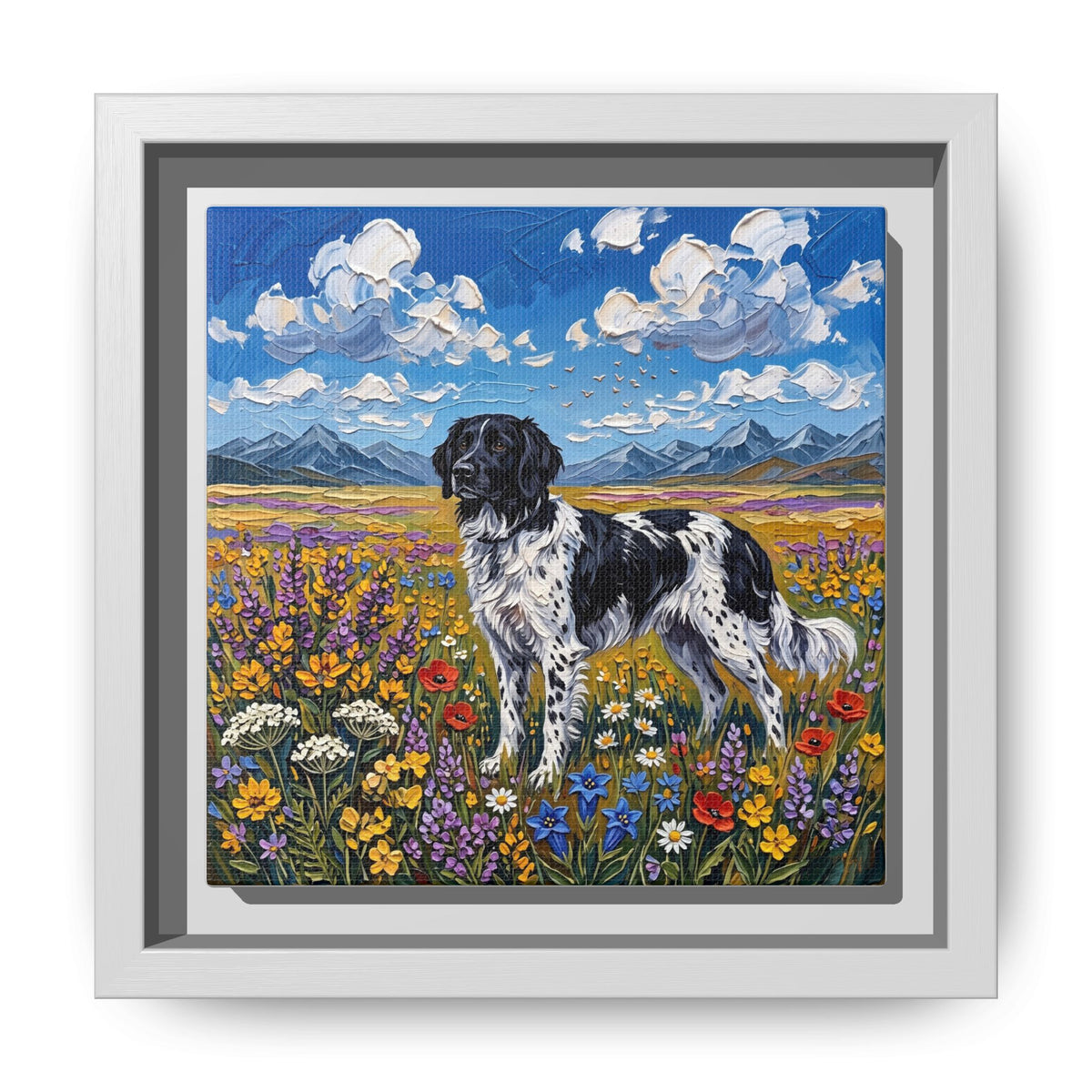 "Amongst The Flowers - Large Munsterlander" Framed Canvas Wall Art