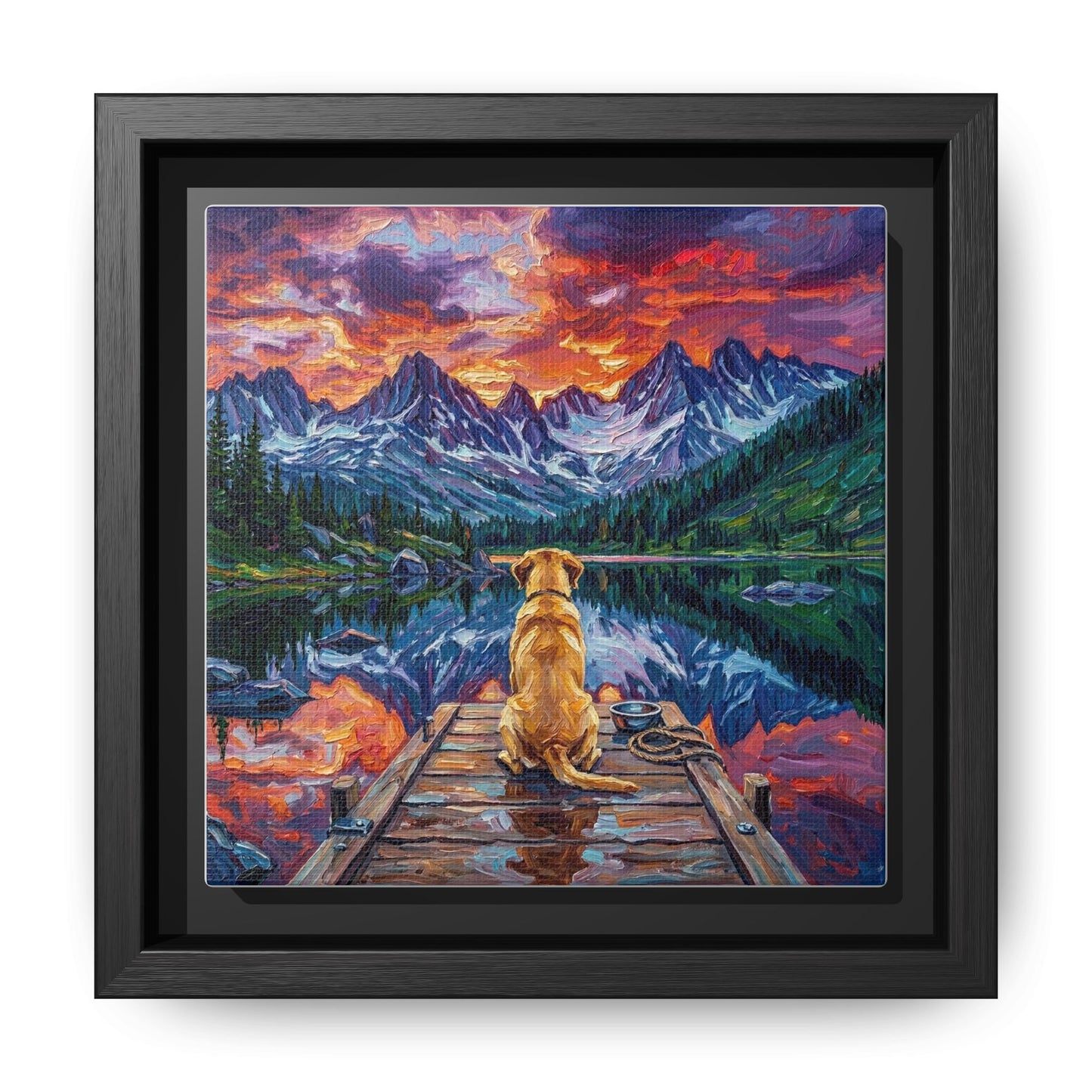 "On The Dock - Yellow Labrador" Framed Canvas Wall Art