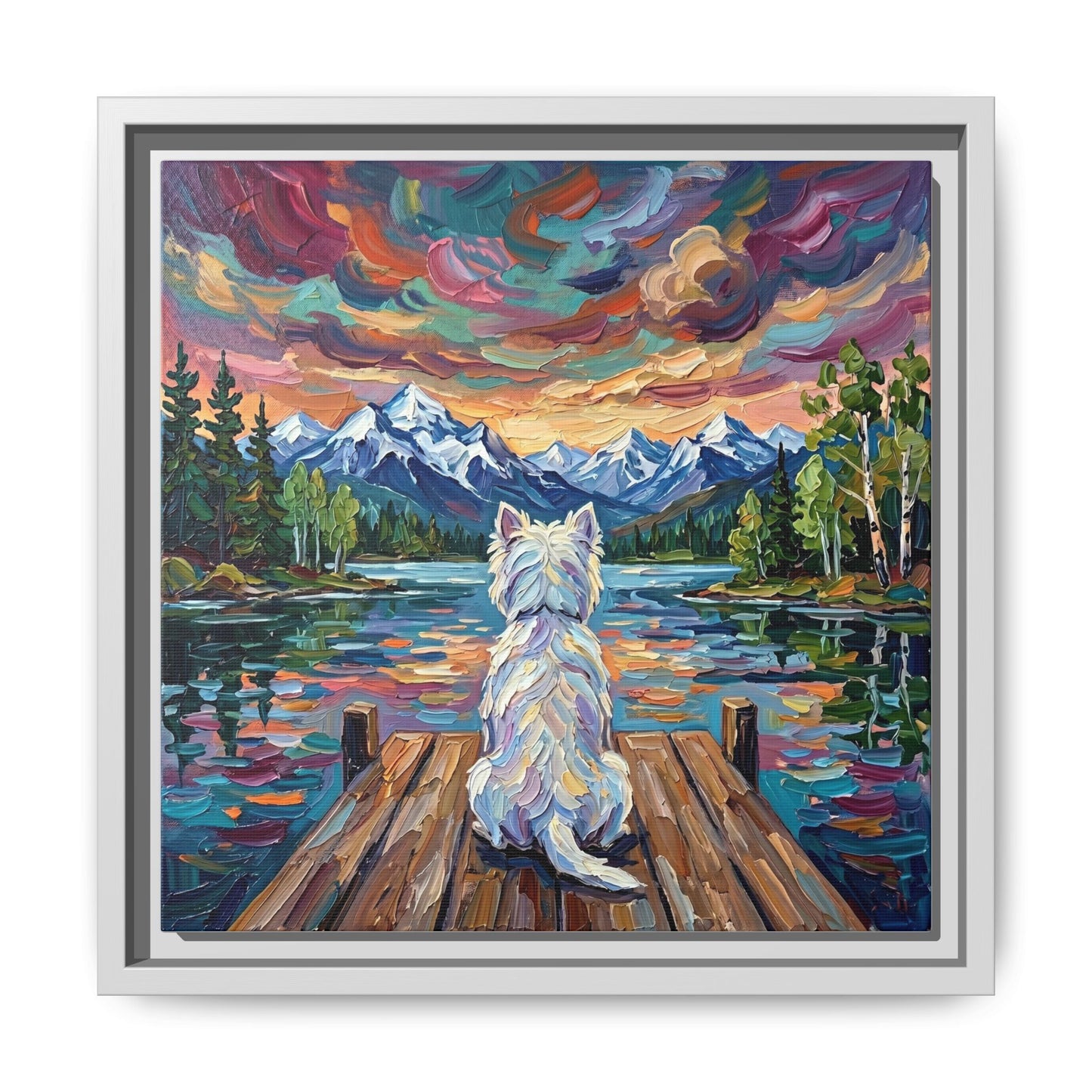 "On The Dock - Westie" Framed Canvas Wall Art