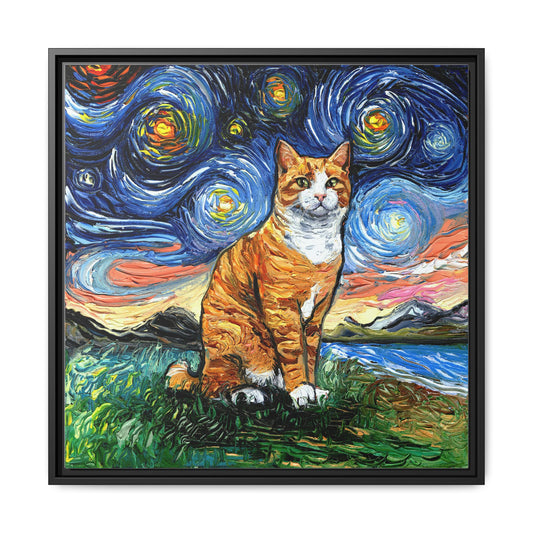 "Orange Tuxedo Tabby Night" Framed Canvas Wall Art