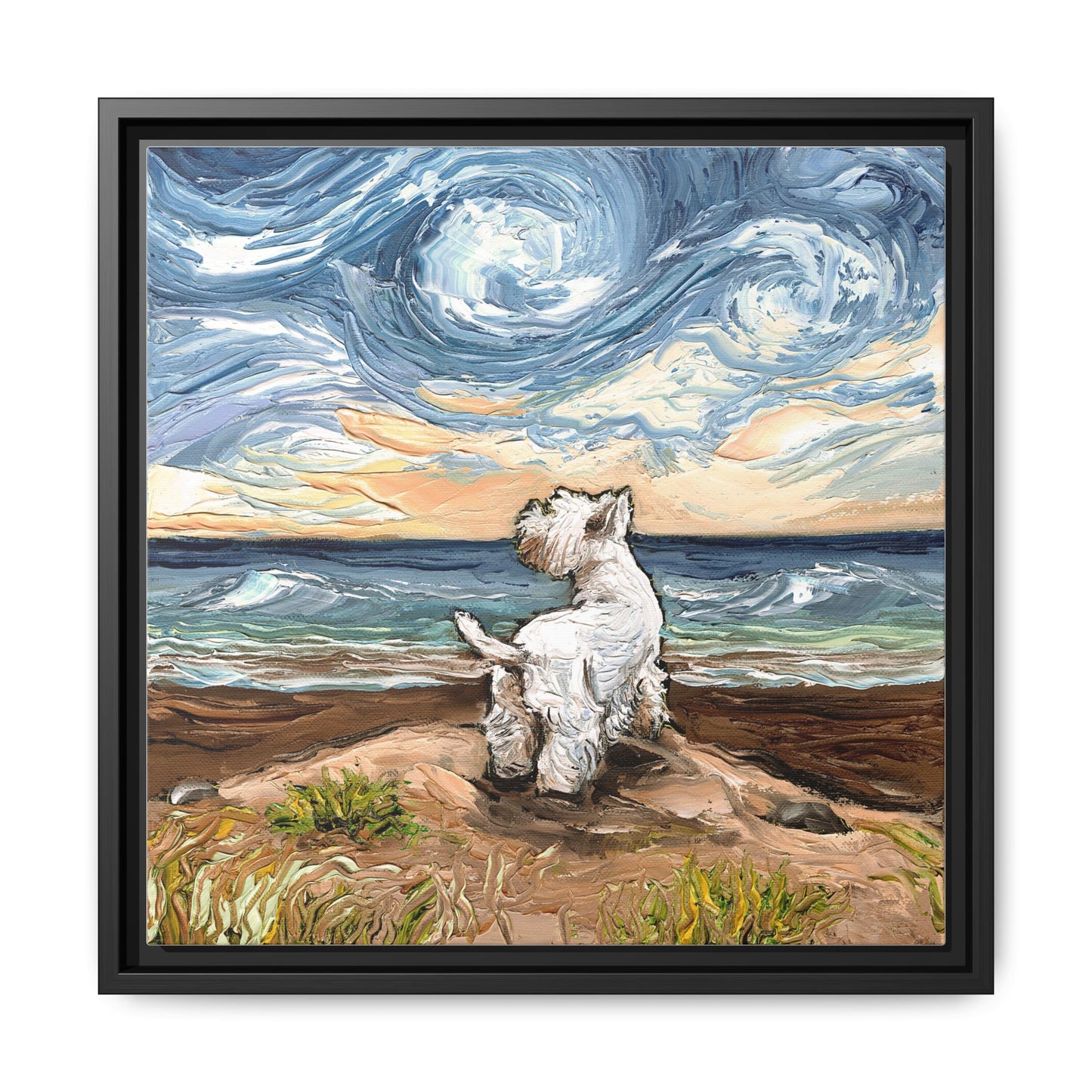 "Beach Day - Westie" Framed Canvas Wall Art
