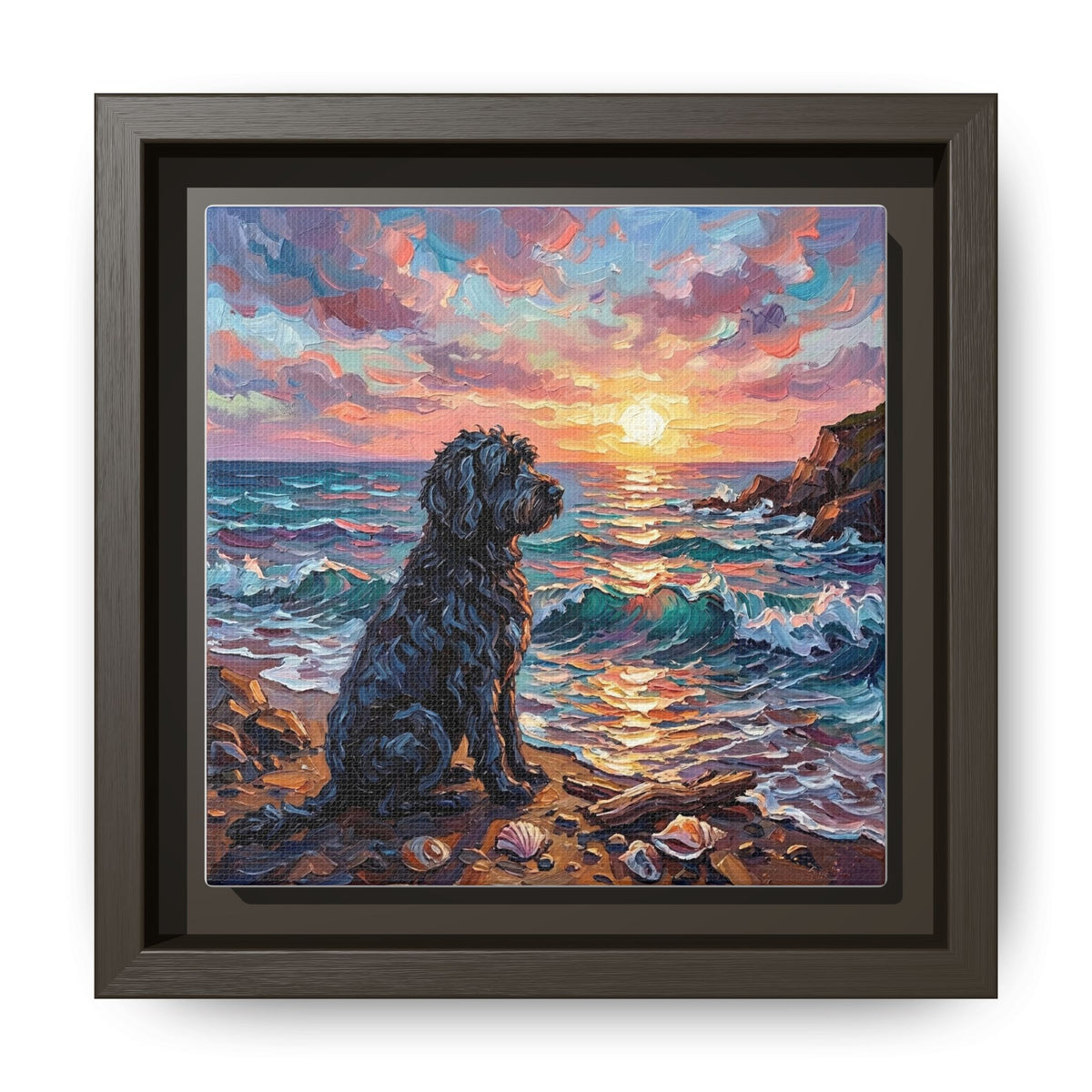 "Beach Days - Portuguese Water Dog" Framed Canvas Wall Art