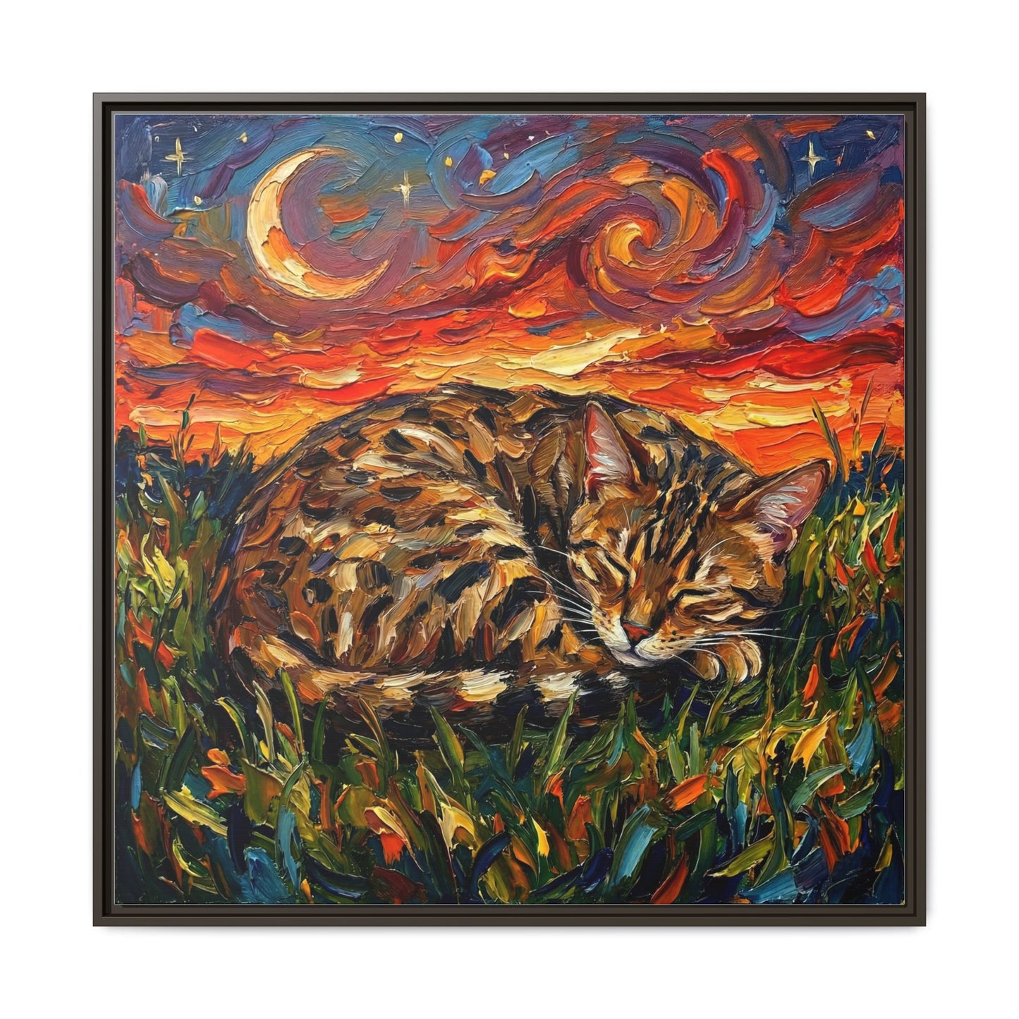 "Sleepy Egyptian Mau Night" Framed Canvas Wall Art