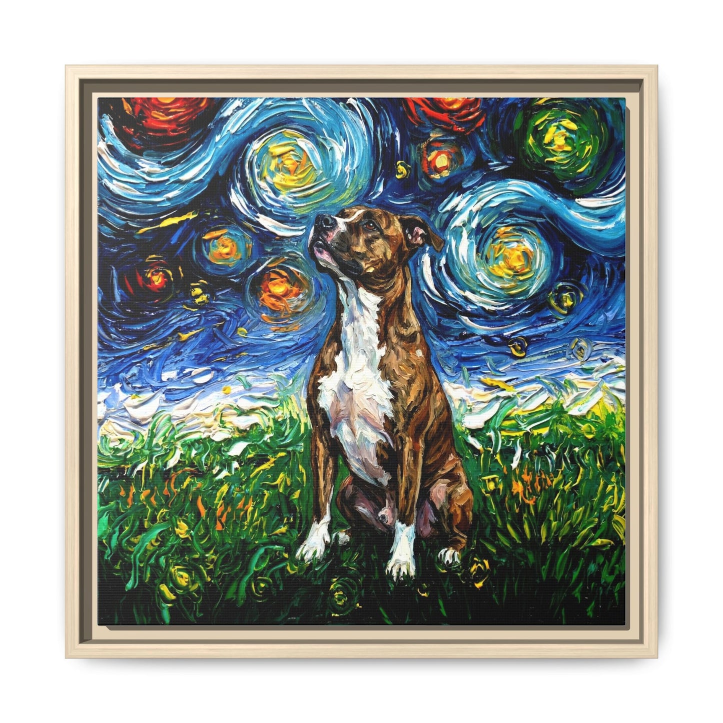 "Brindle Staffordshire Night" Framed Canvas Wall Art