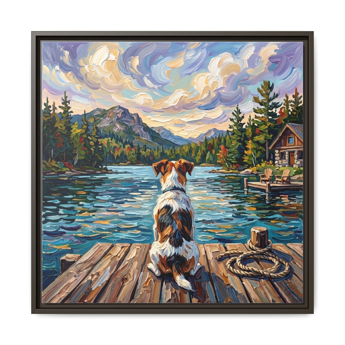 "On The Dock - Jack Russell Terrier" Framed Canvas Wall Art
