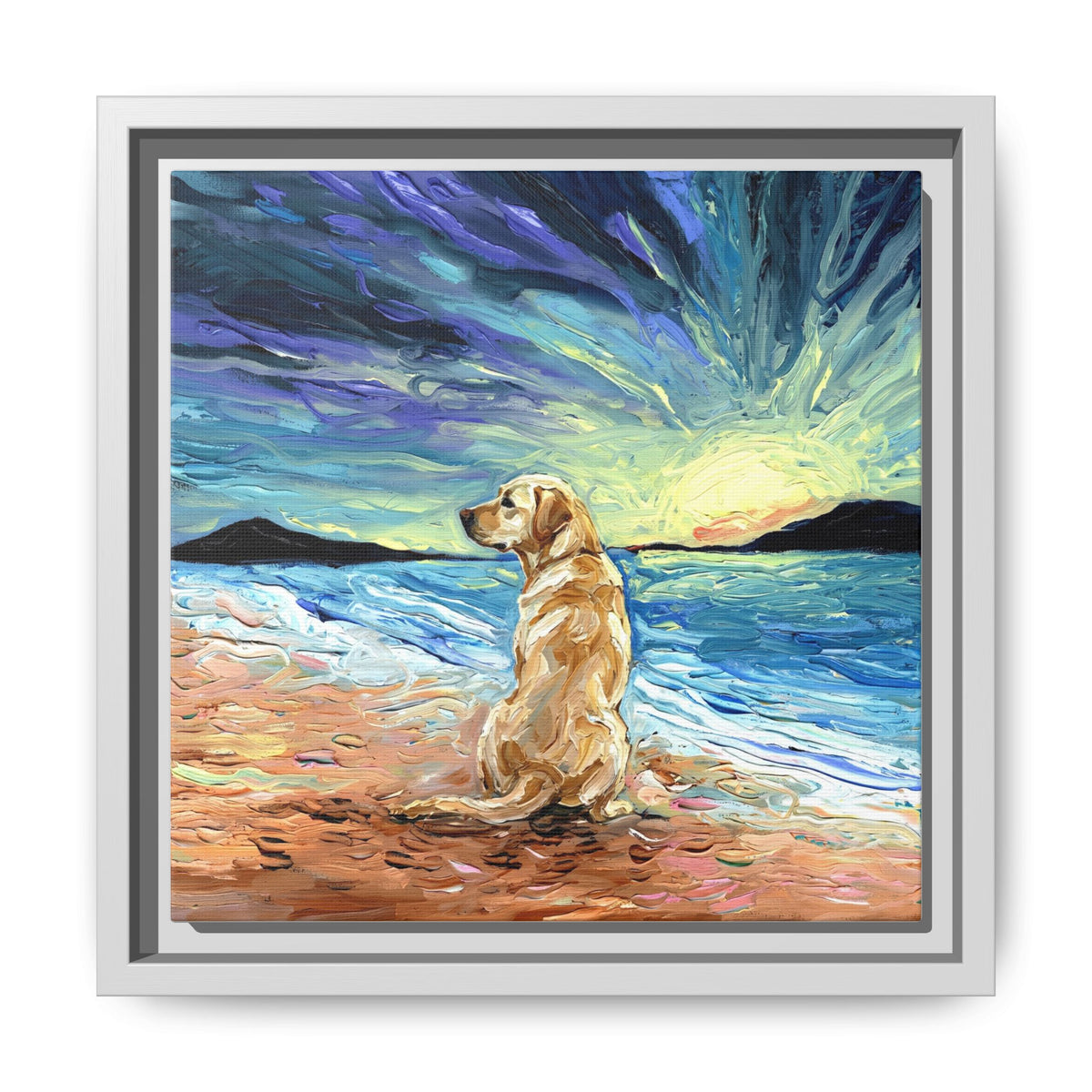 "Beach Day - Yellow Labrador 2" Framed Canvas Wall Art