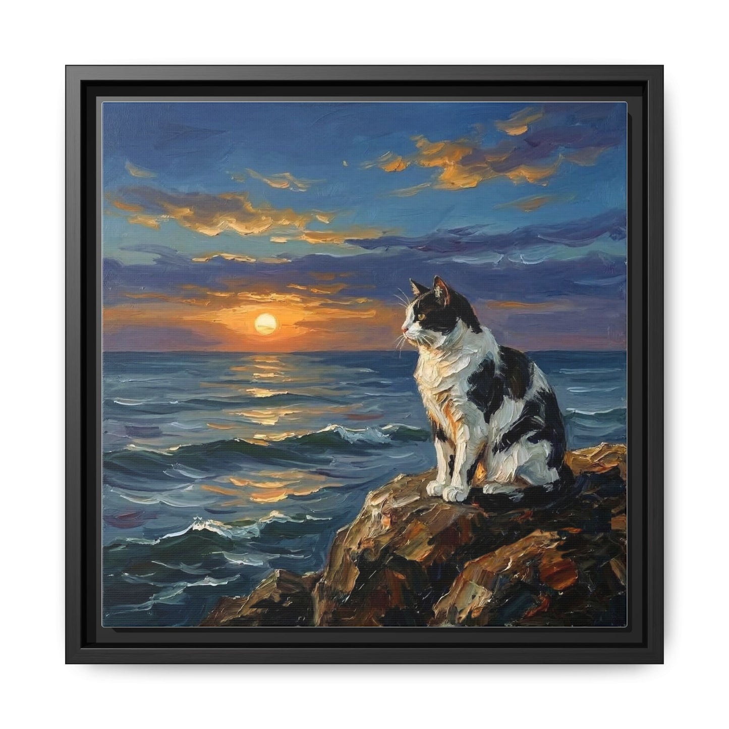 "Beach Day - Magpie Cat" Framed Canvas Wall Art