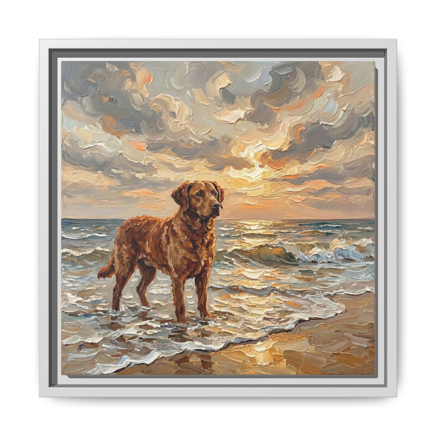 "Beach Day - Chesapeake Bay Retriever" Framed Canvas Wall Art