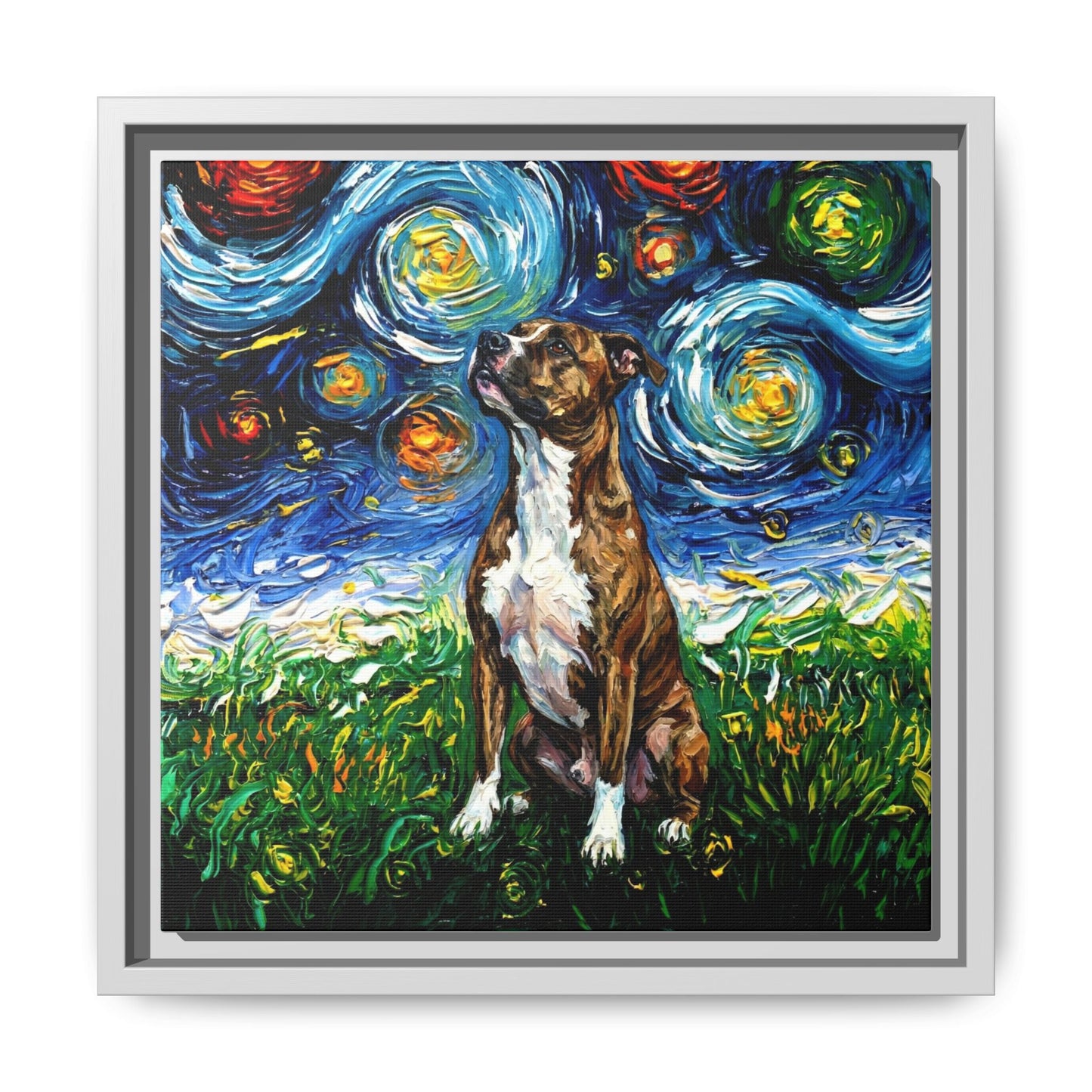 "Brindle Staffordshire Night" Framed Canvas Wall Art
