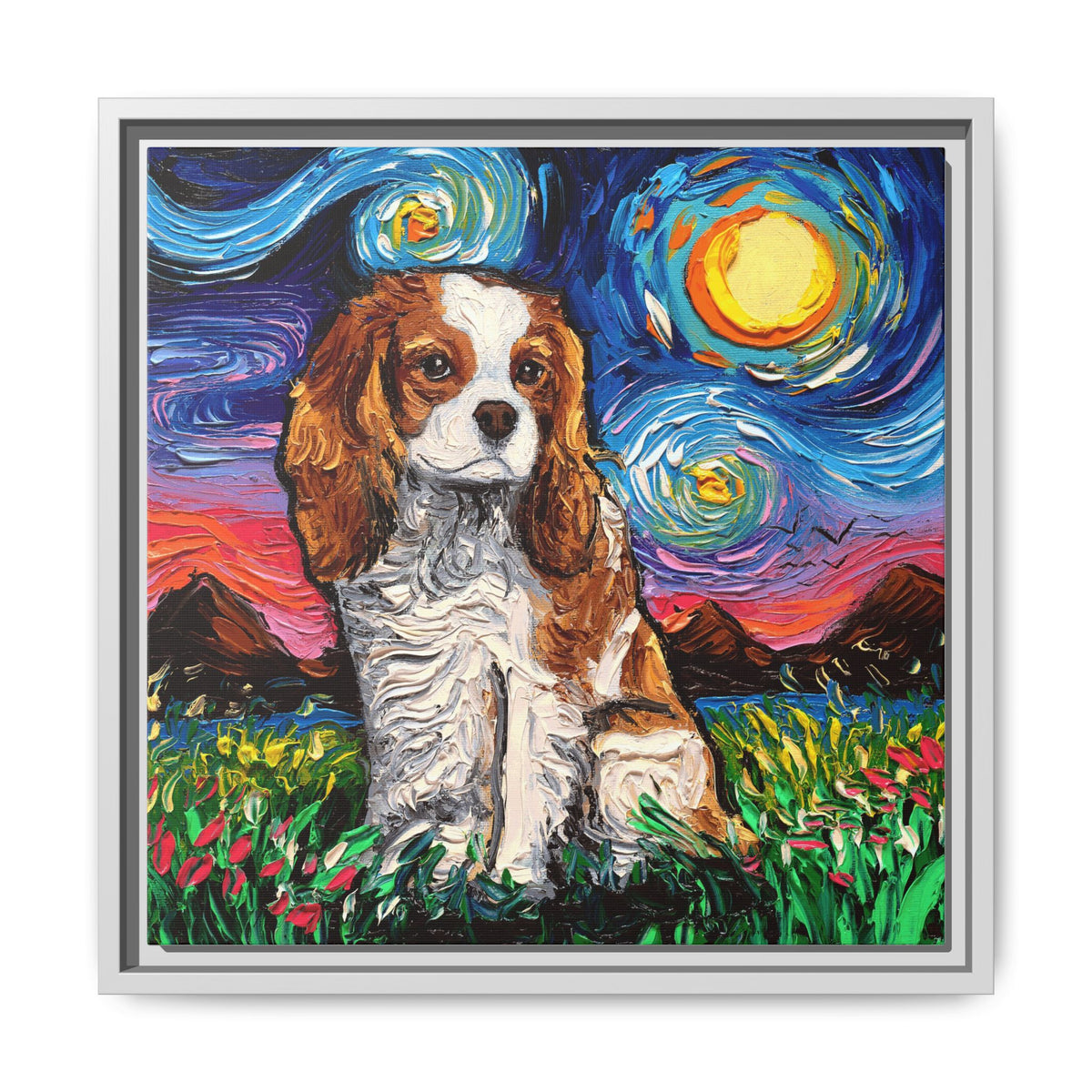 "Blenheim Spaniel Night" Framed Canvas Wall Art