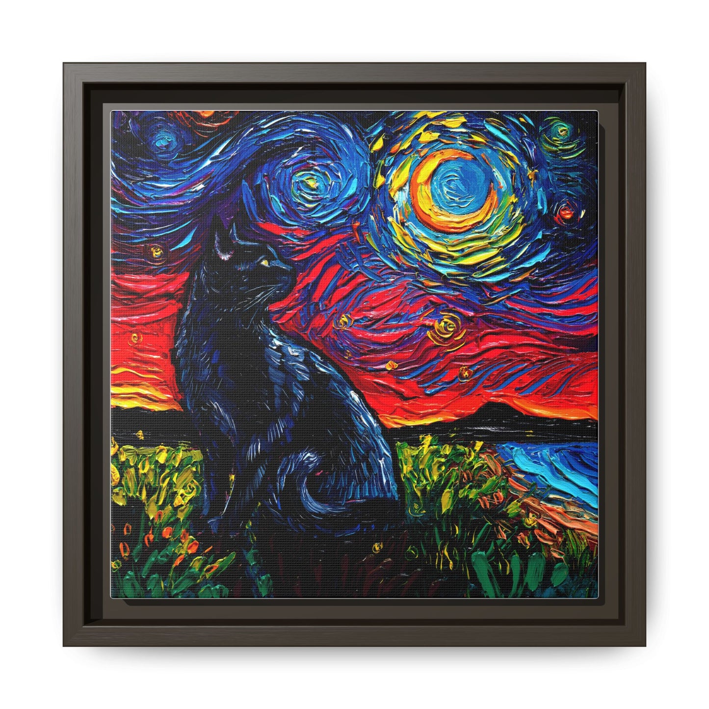 "Black Cat Night" Framed Canvas Wall Art