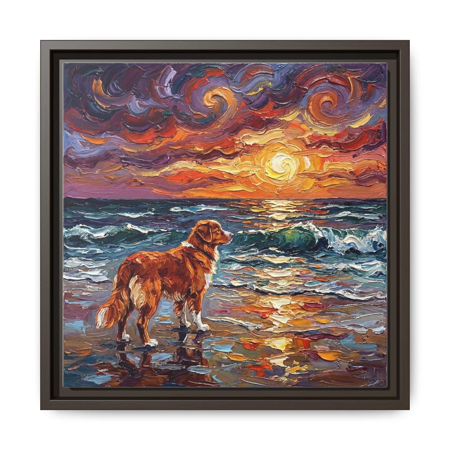 "Beach Sunset - Nova Scotia Duck Tolling Retriever" Framed Canvas Wall Art