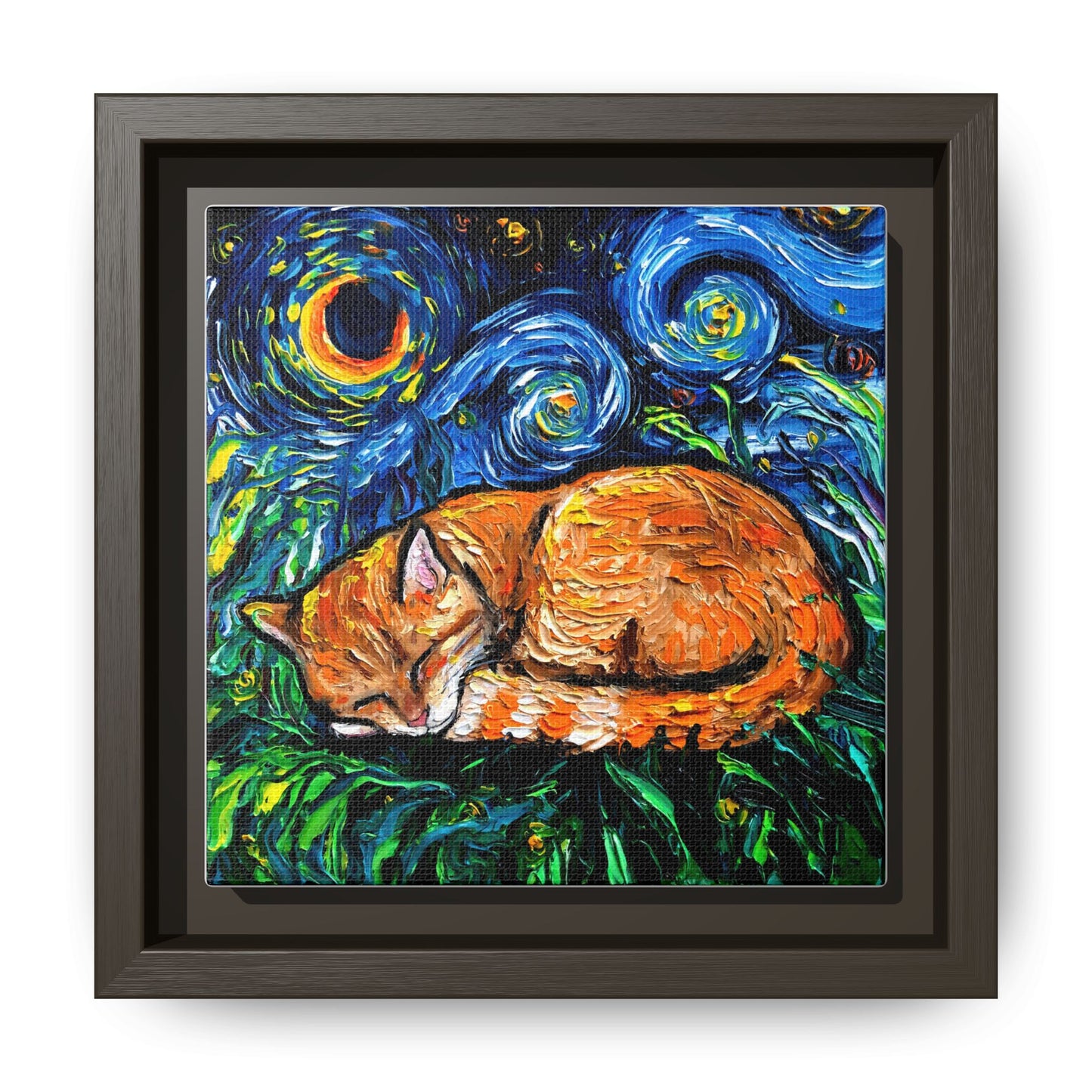 "Orange Tabby Night" Framed Canvas Wall Art