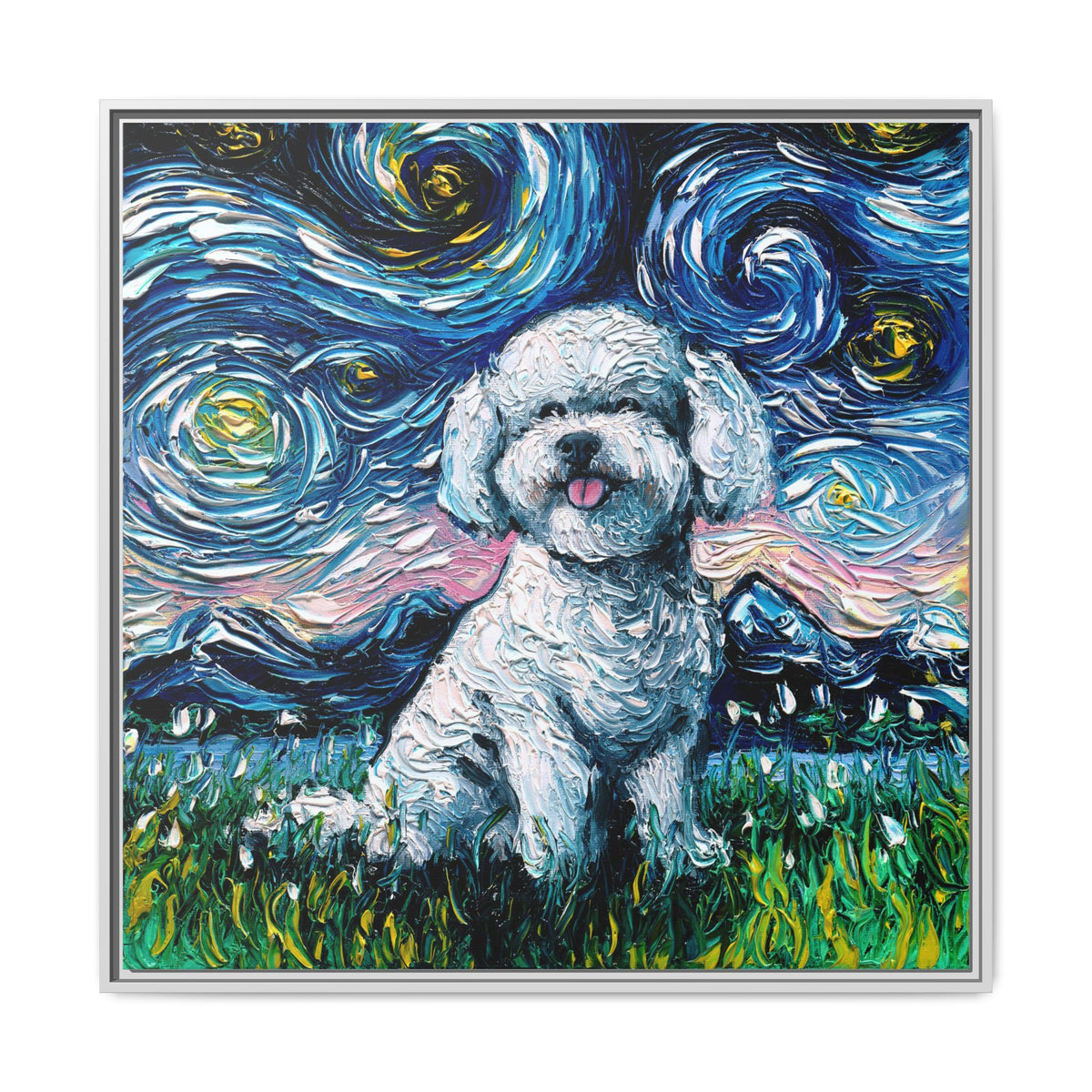 "Bichon Night" Framed Canvas Wall Art