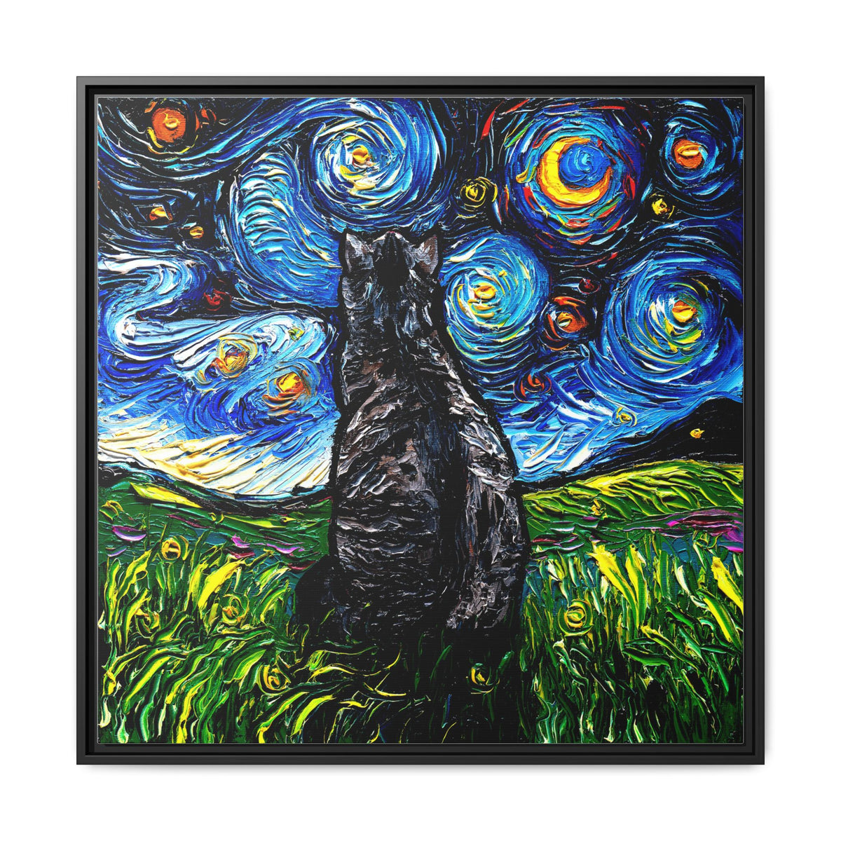 "Gray Tabby Night" Framed Canvas Wall Art