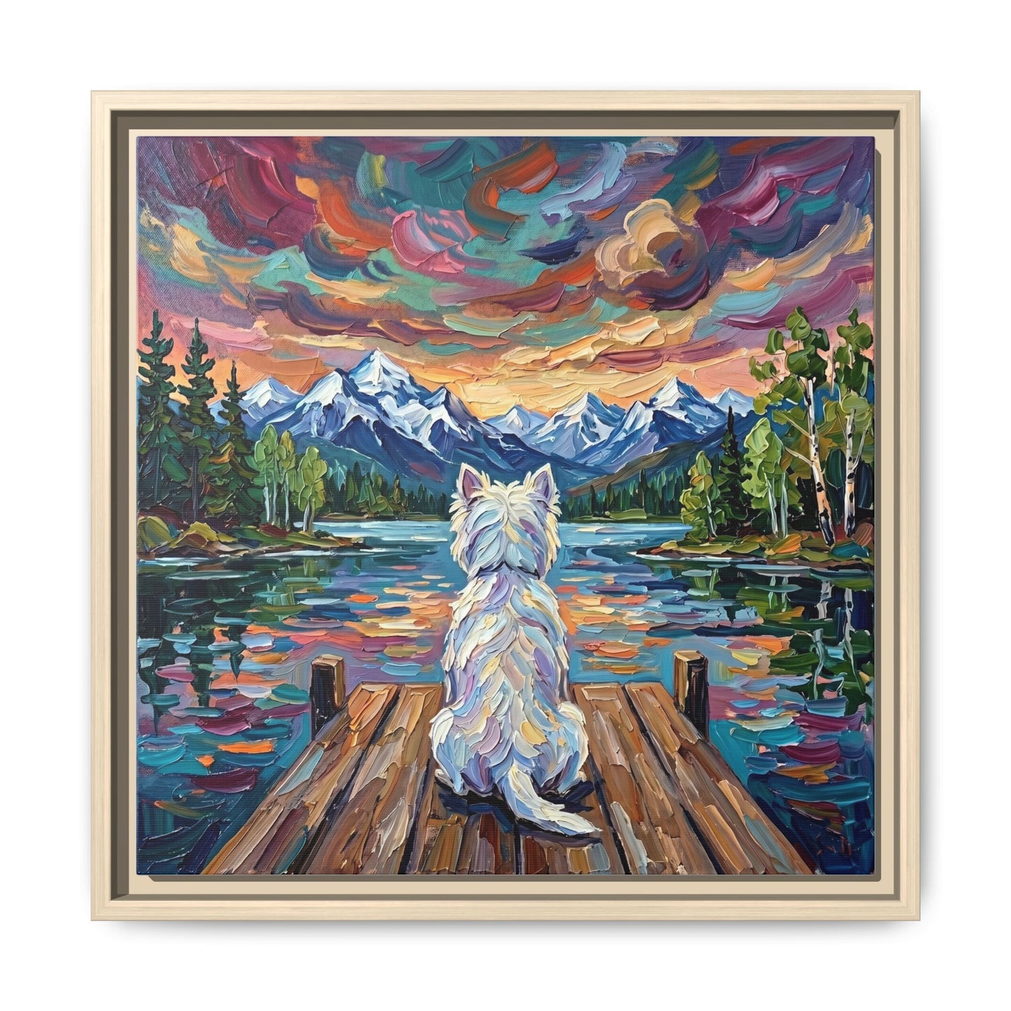 "On The Dock - Westie" Framed Canvas Wall Art