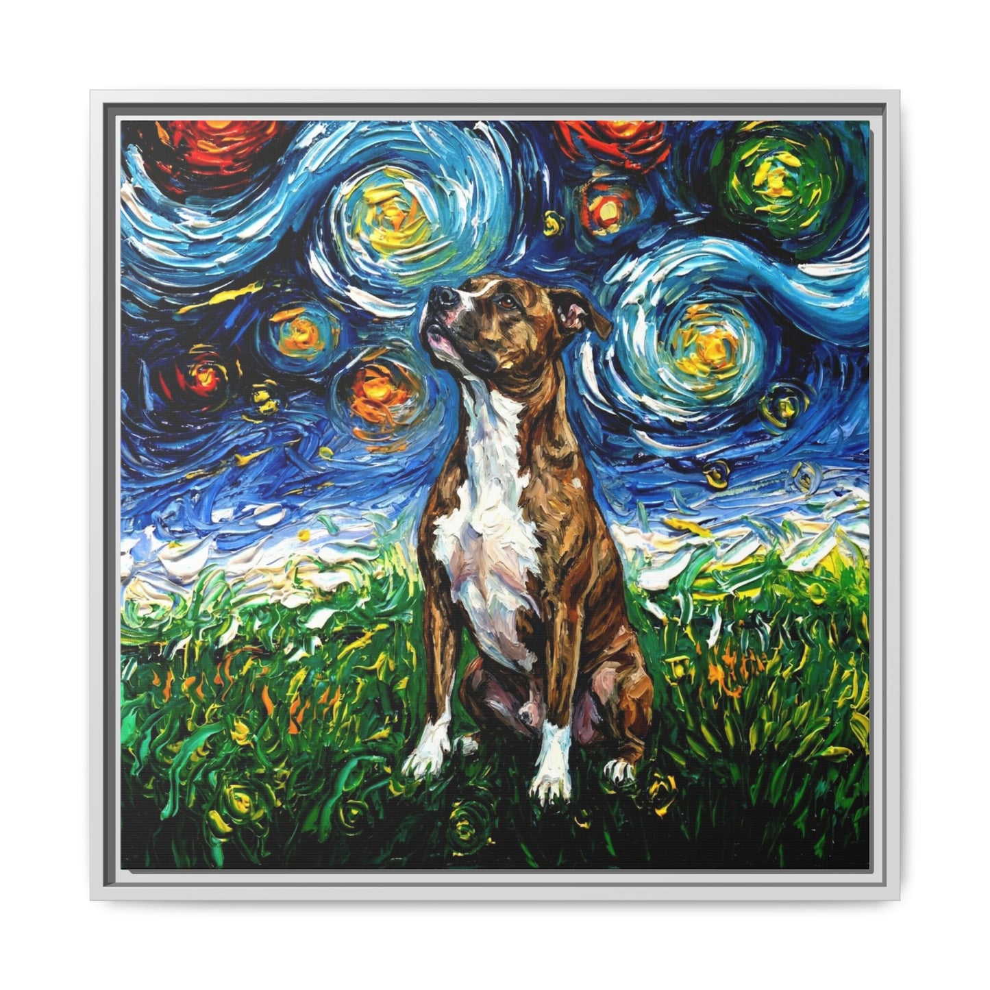 "Brindle Staffordshire Night" Framed Canvas Wall Art