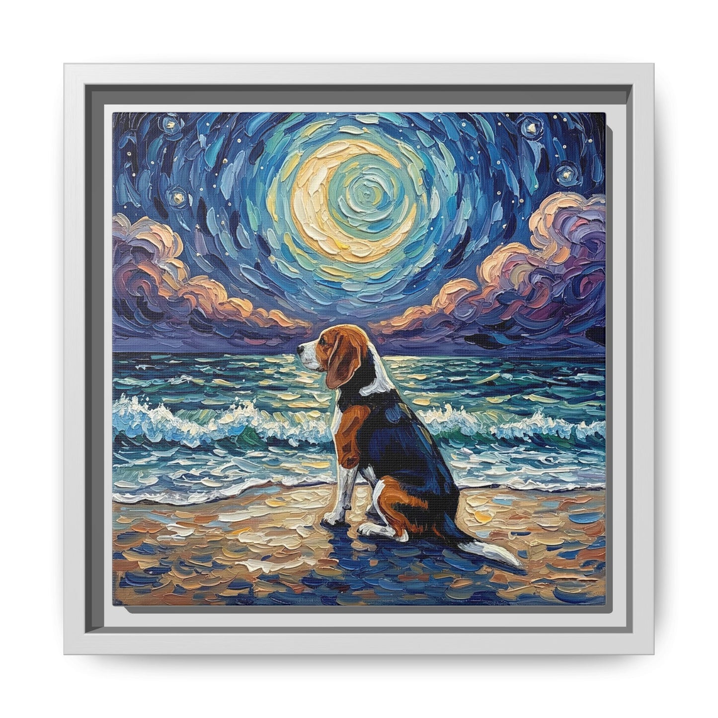 "Beach Nights - Beagle" Framed Canvas Wall Art