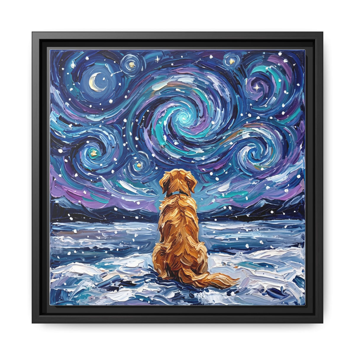 "Snowscape - Golden Retriever" Framed Canvas Wall Art