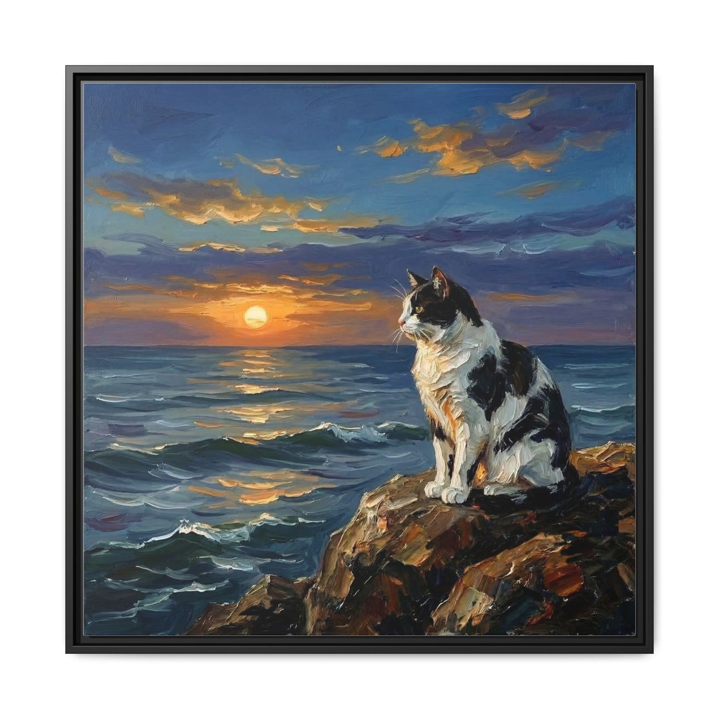 "Beach Day - Magpie Cat" Framed Canvas Wall Art
