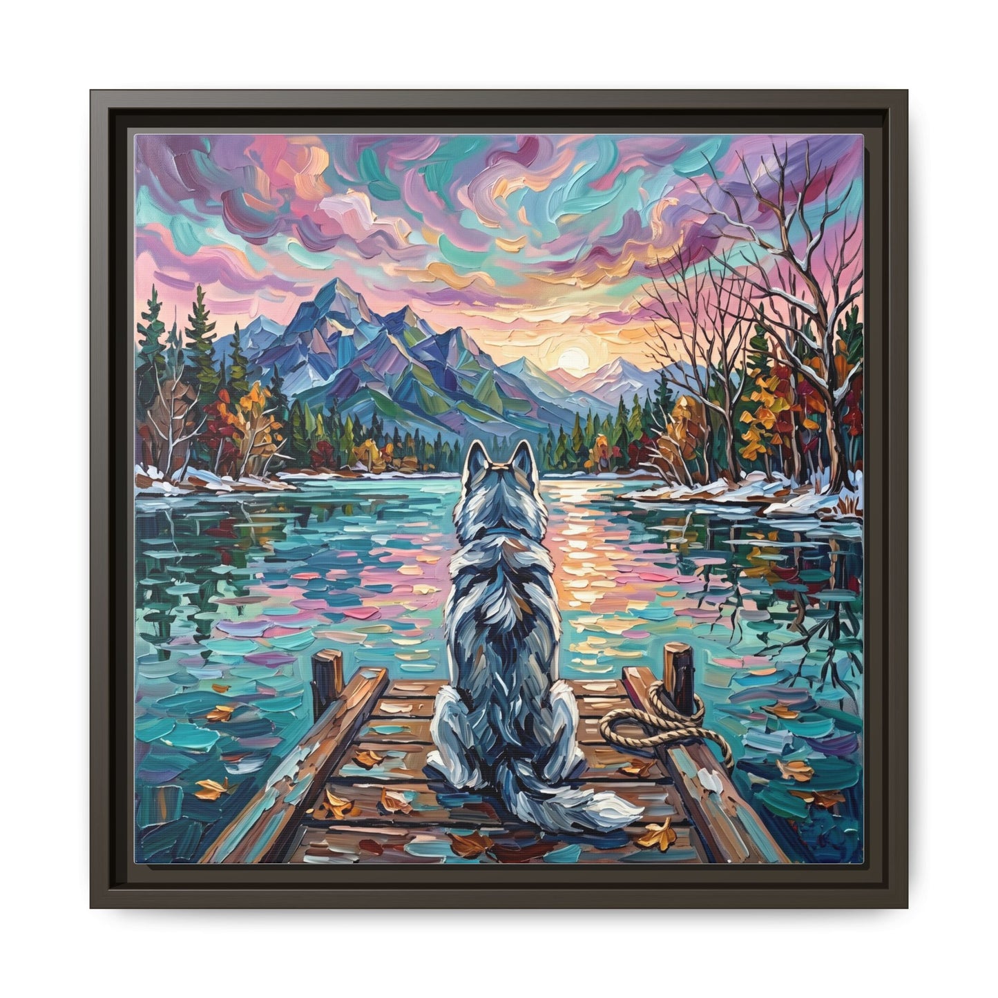 "On The Dock - Husky" Framed Canvas Wall Art