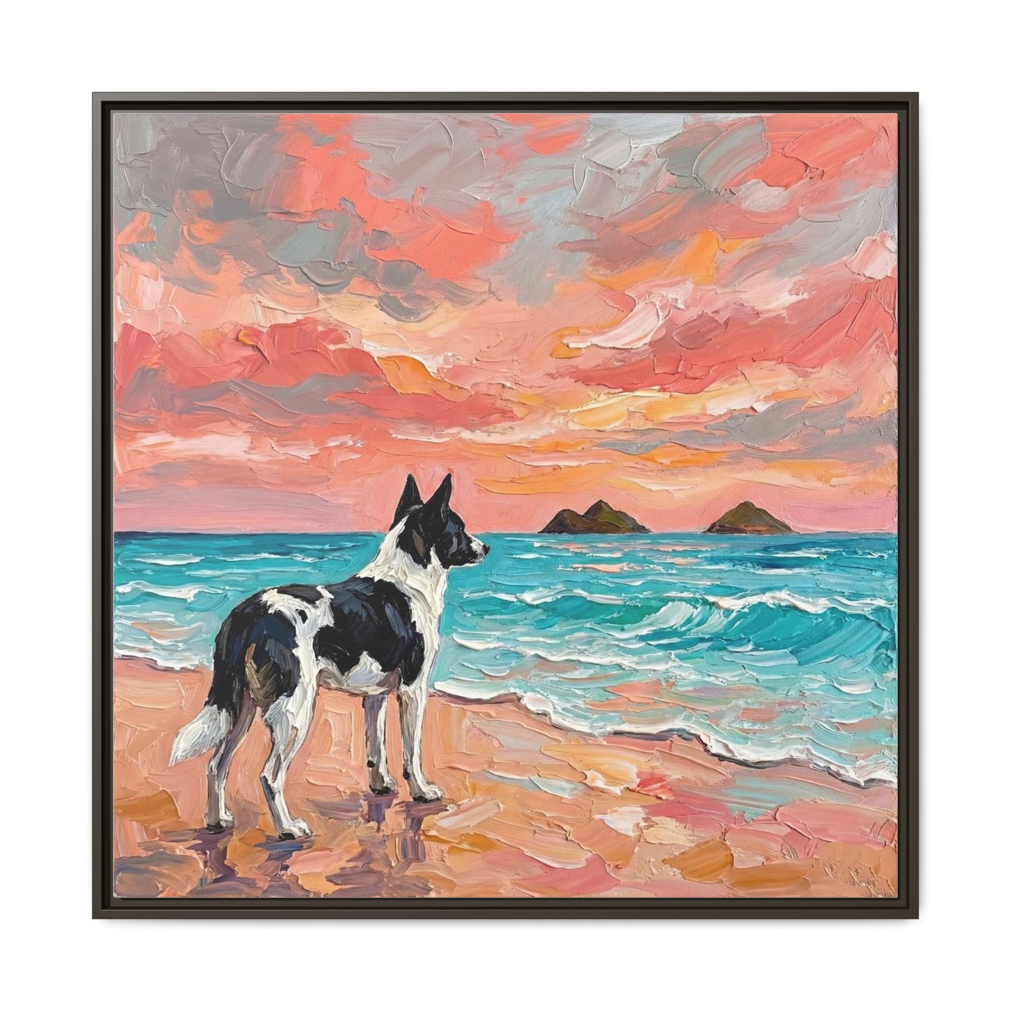 "Beach Day - Canaan Dog" Framed Canvas Wall Art