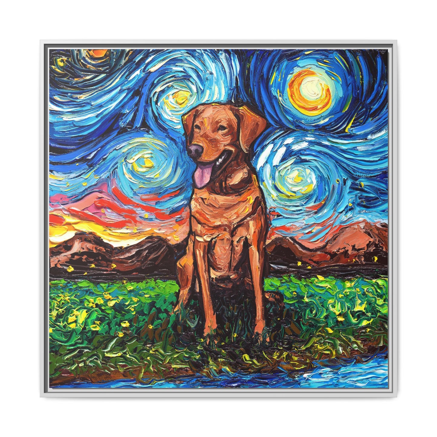 "Fox Red Labrador Night" Framed Canvas Wall Art