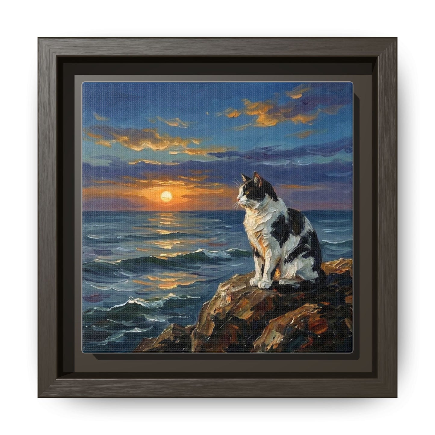 "Beach Day - Magpie Cat" Framed Canvas Wall Art