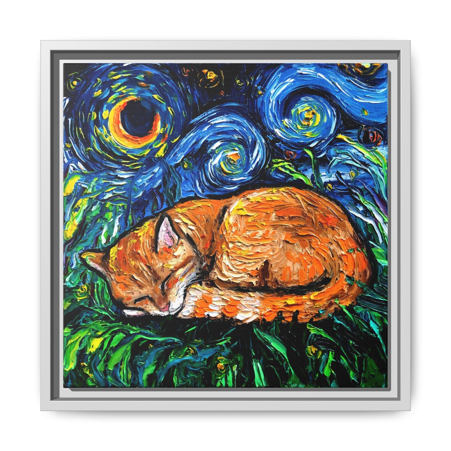 "Orange Tabby Night" Framed Canvas Wall Art