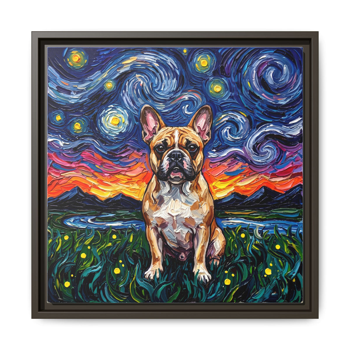 "Frenchie Night" Framed Canvas Wall Art