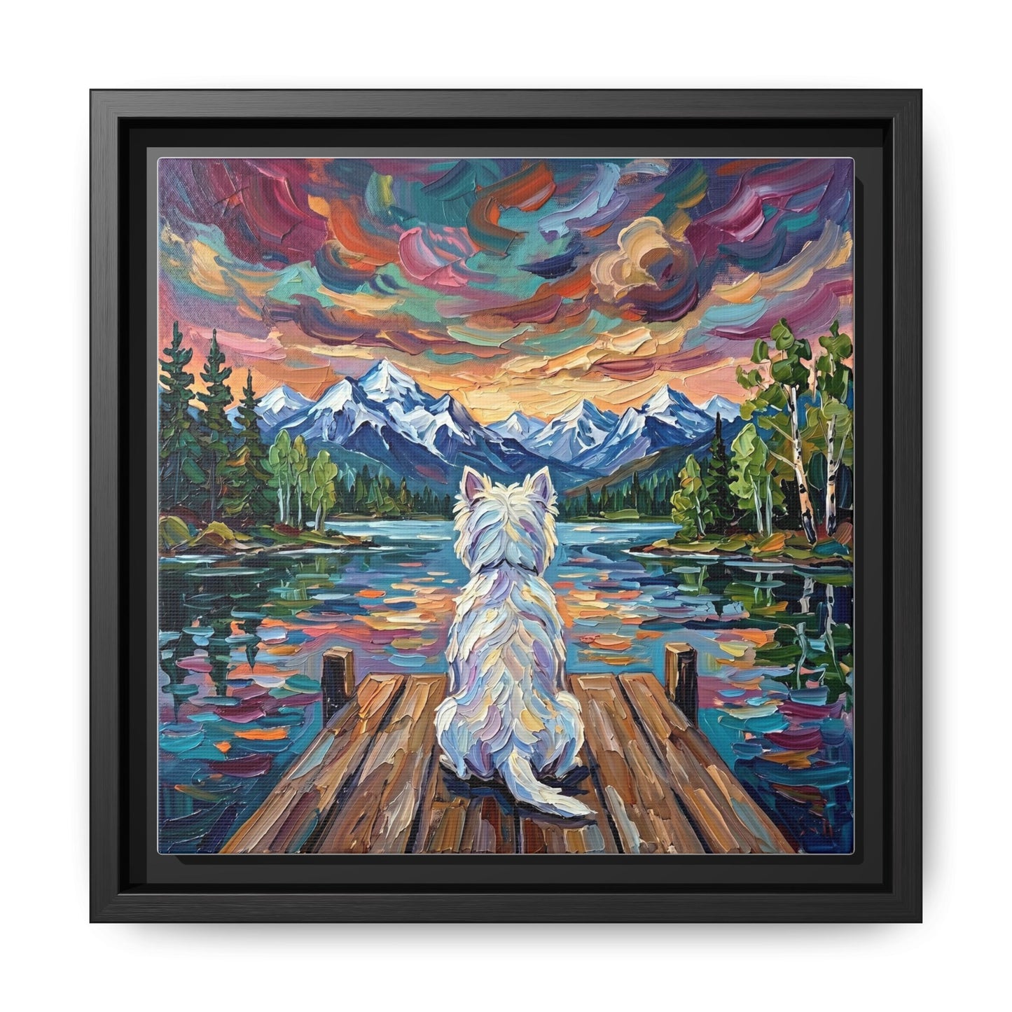 "On The Dock - Westie" Framed Canvas Wall Art