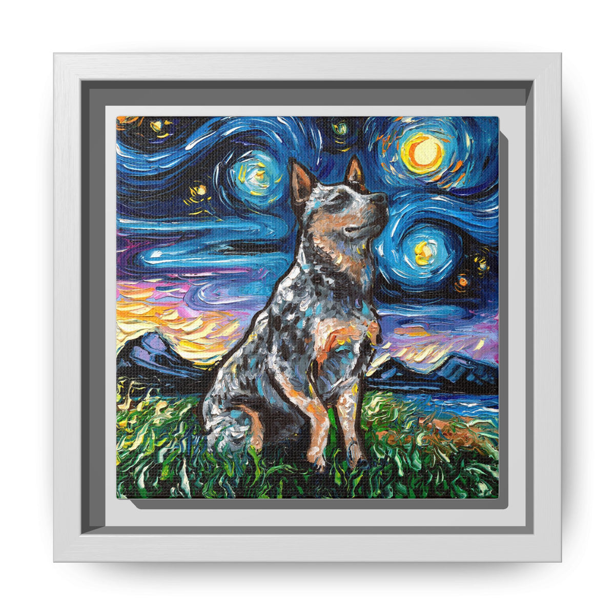 "Blue Heeler Night" Framed Canvas Wall Art