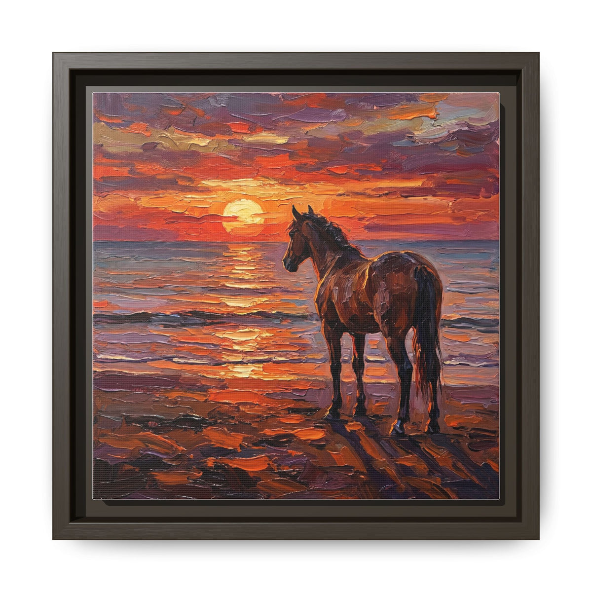 "Beach Sunset - Chocolate Mare" Framed Canvas Wall Art