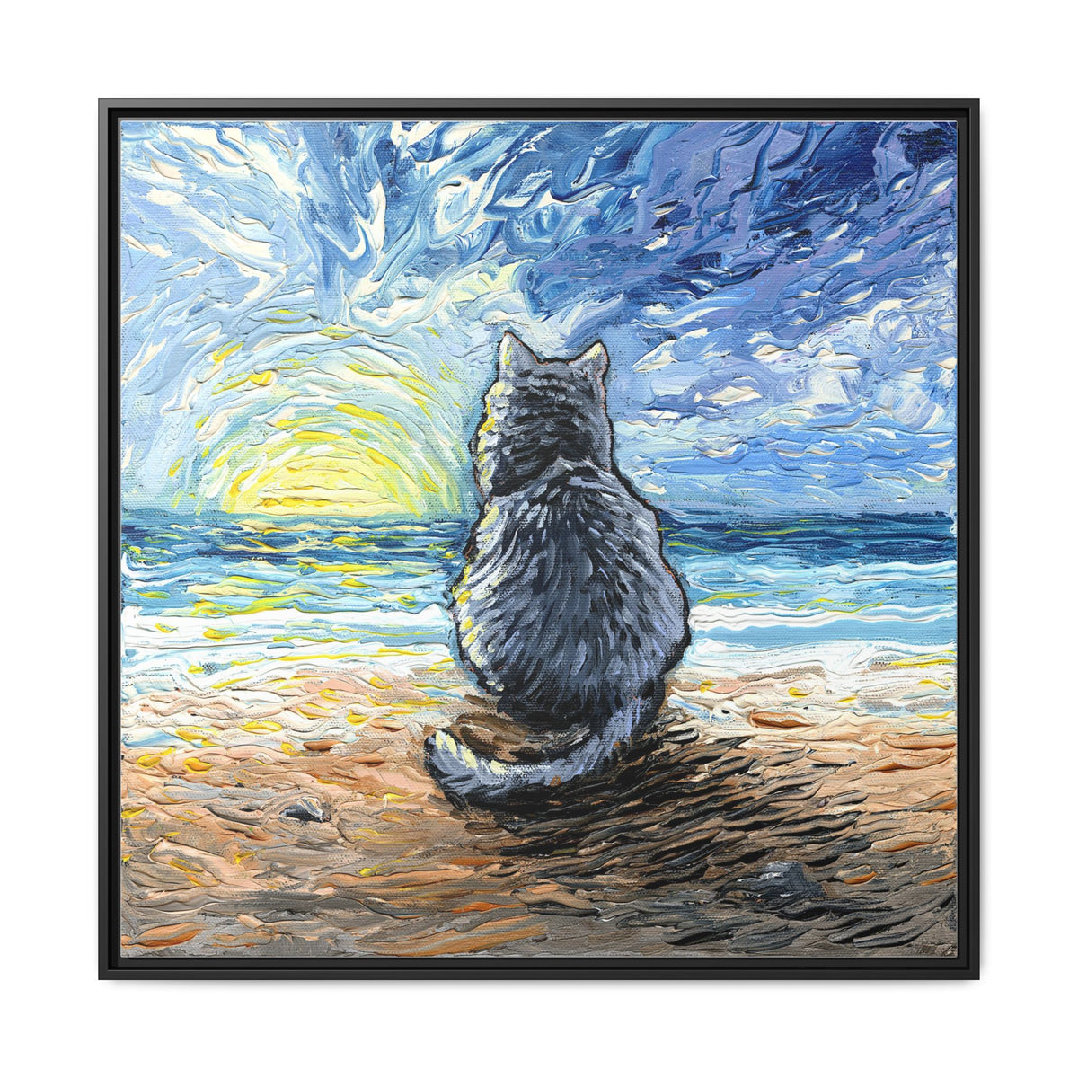 "Beach Day - Nebelung Cat" Framed Canvas Wall Art