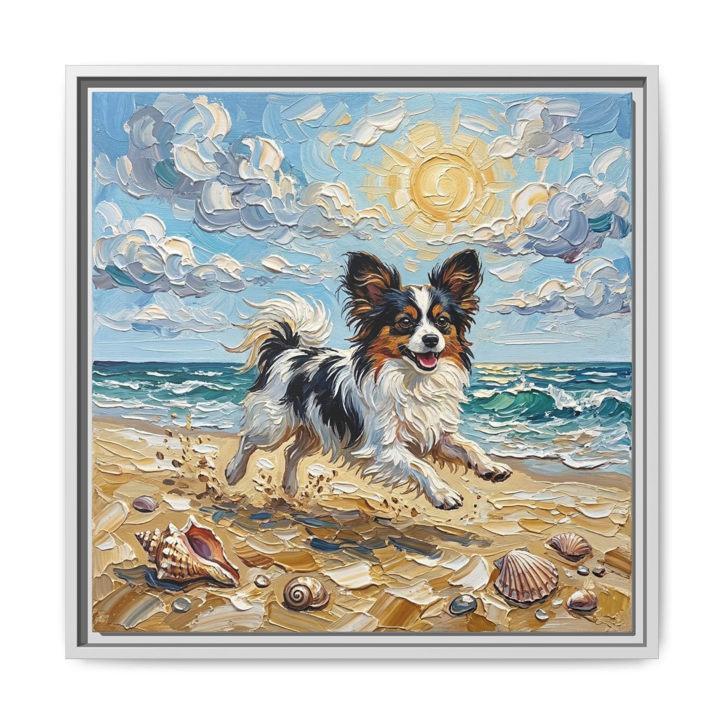 "Beach Day - Papillon" Framed Canvas Wall Art