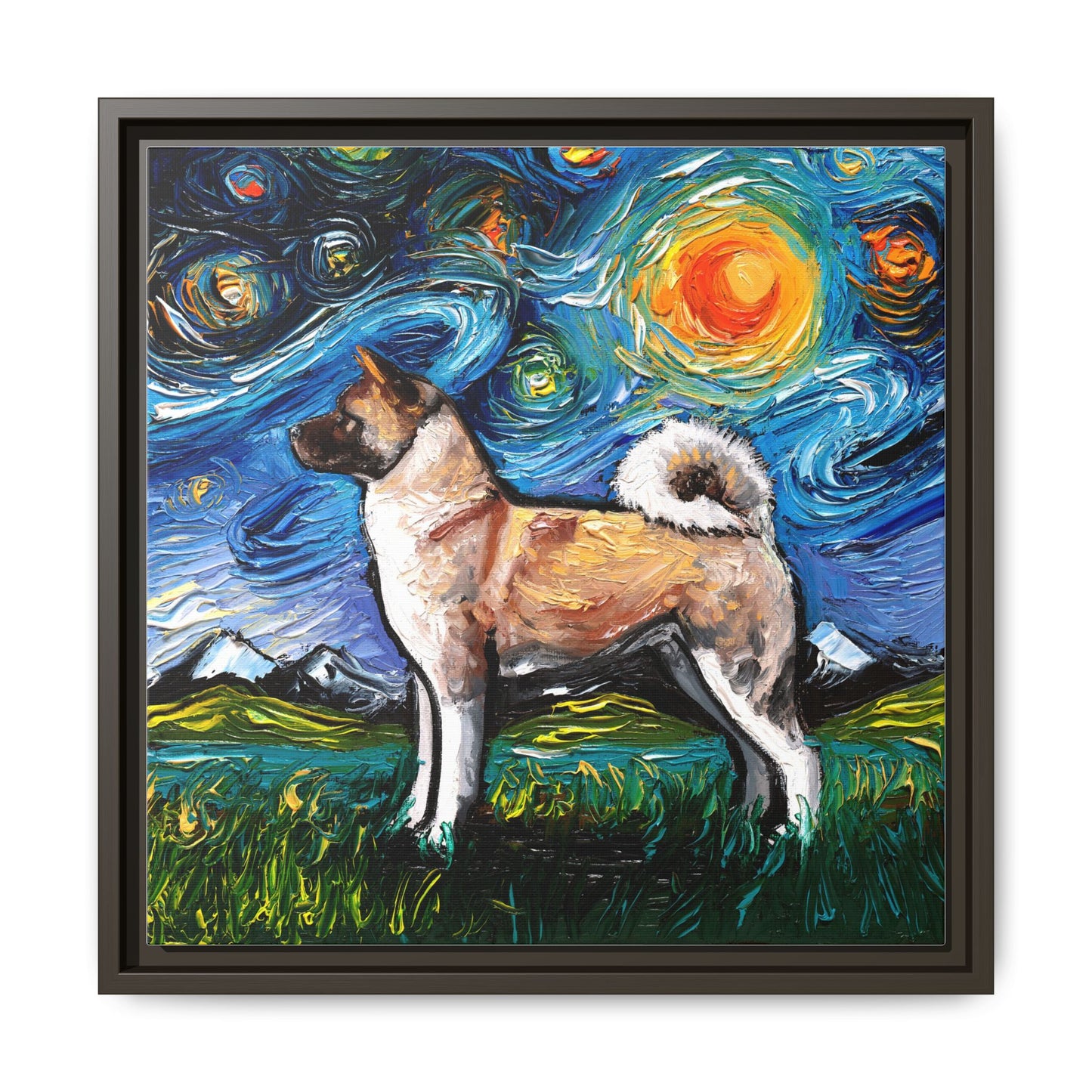 "Akita Inu Night" Framed Canvas Wall Art