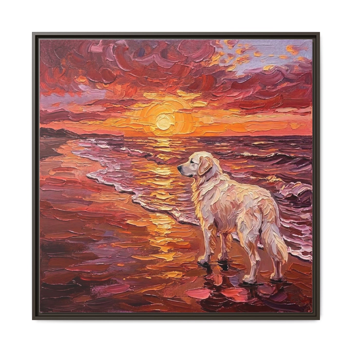 "Beach Day - Great Pyrenees" Framed Canvas Wall Art