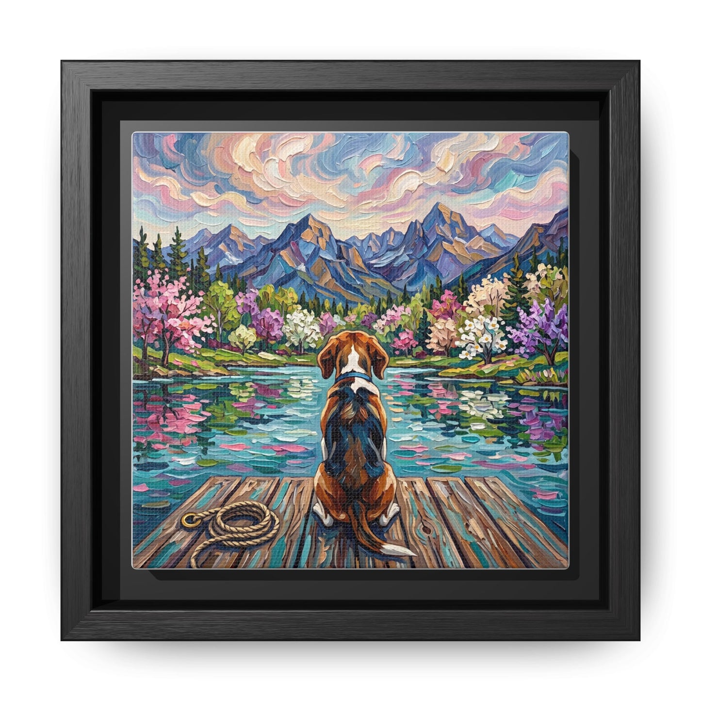 "On The Dock - Beagle" Framed Canvas Wall Art
