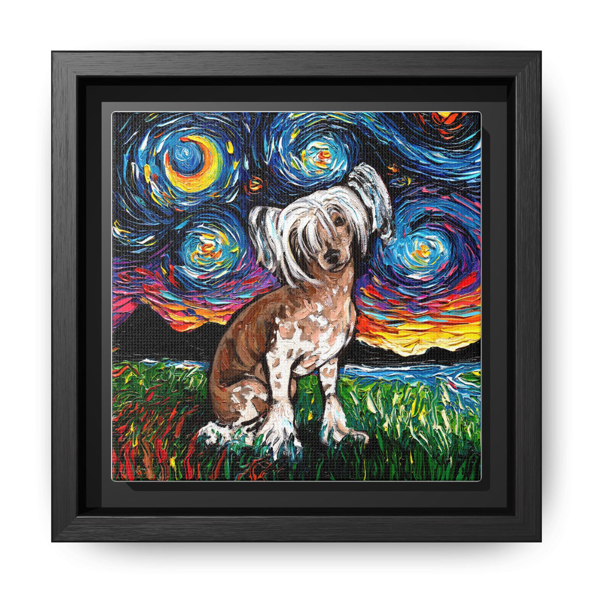 "Chinese Crested Night" Framed Canvas Wall Art