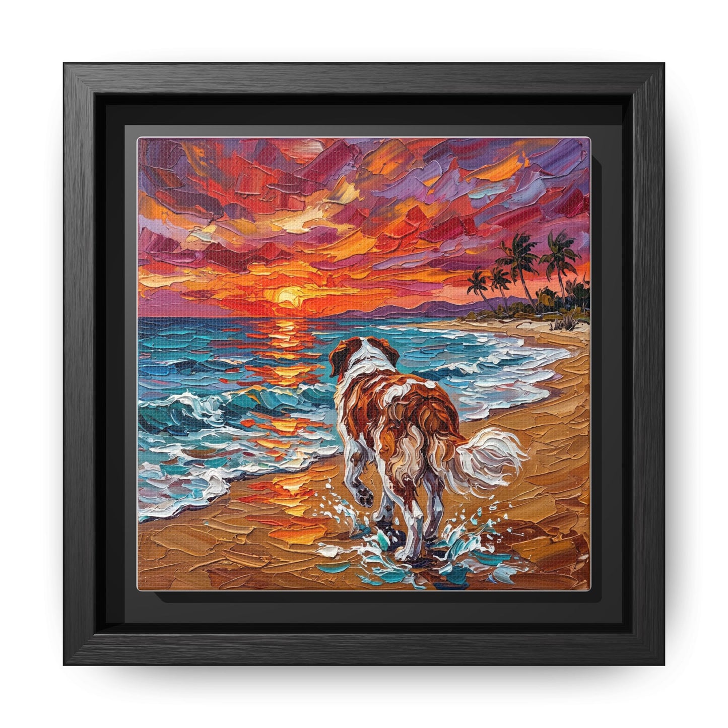 "Beach Sunset - Saint Bernard" Framed Canvas Wall Art