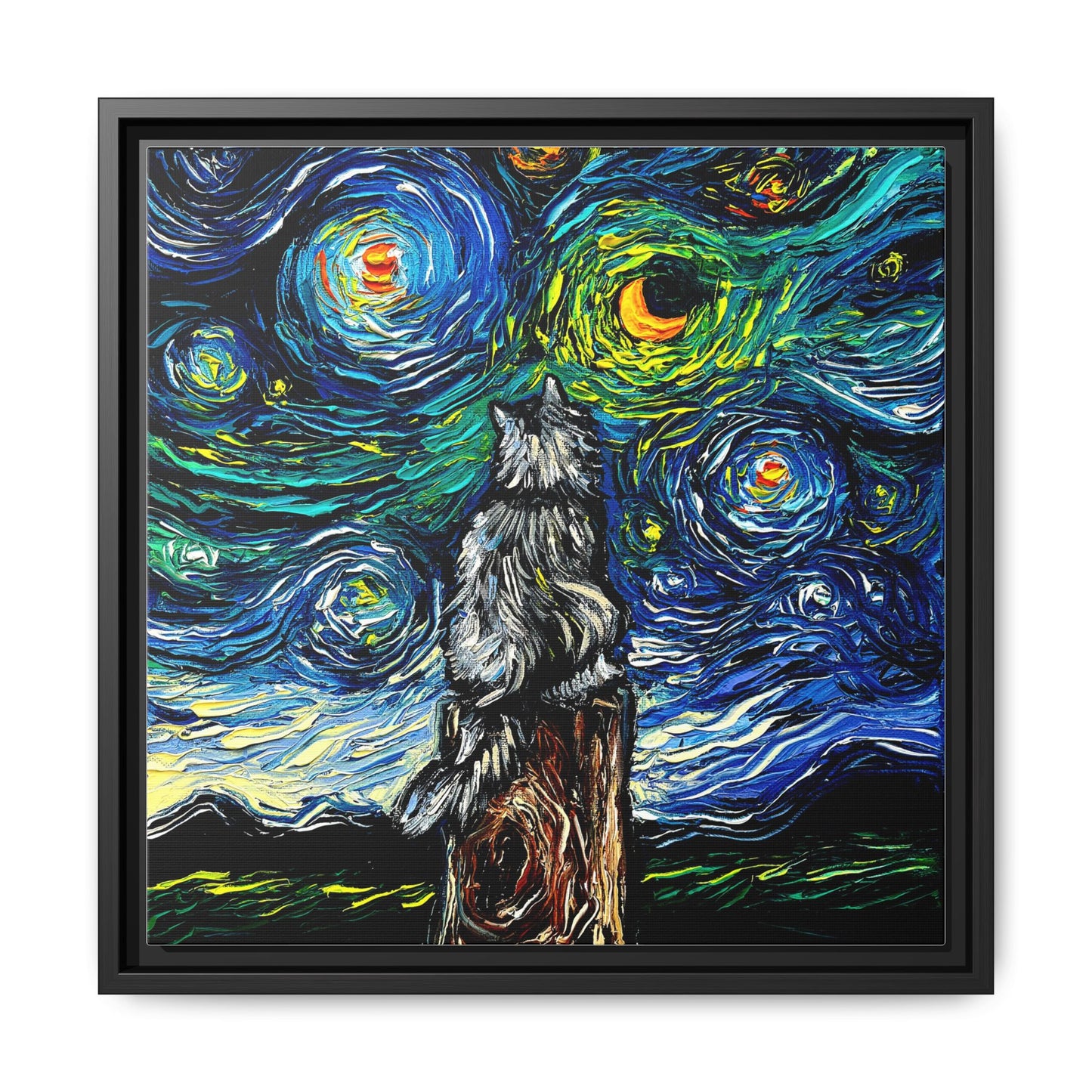 "Norwegian Forest Cat Night" Framed Canvas Wall Art