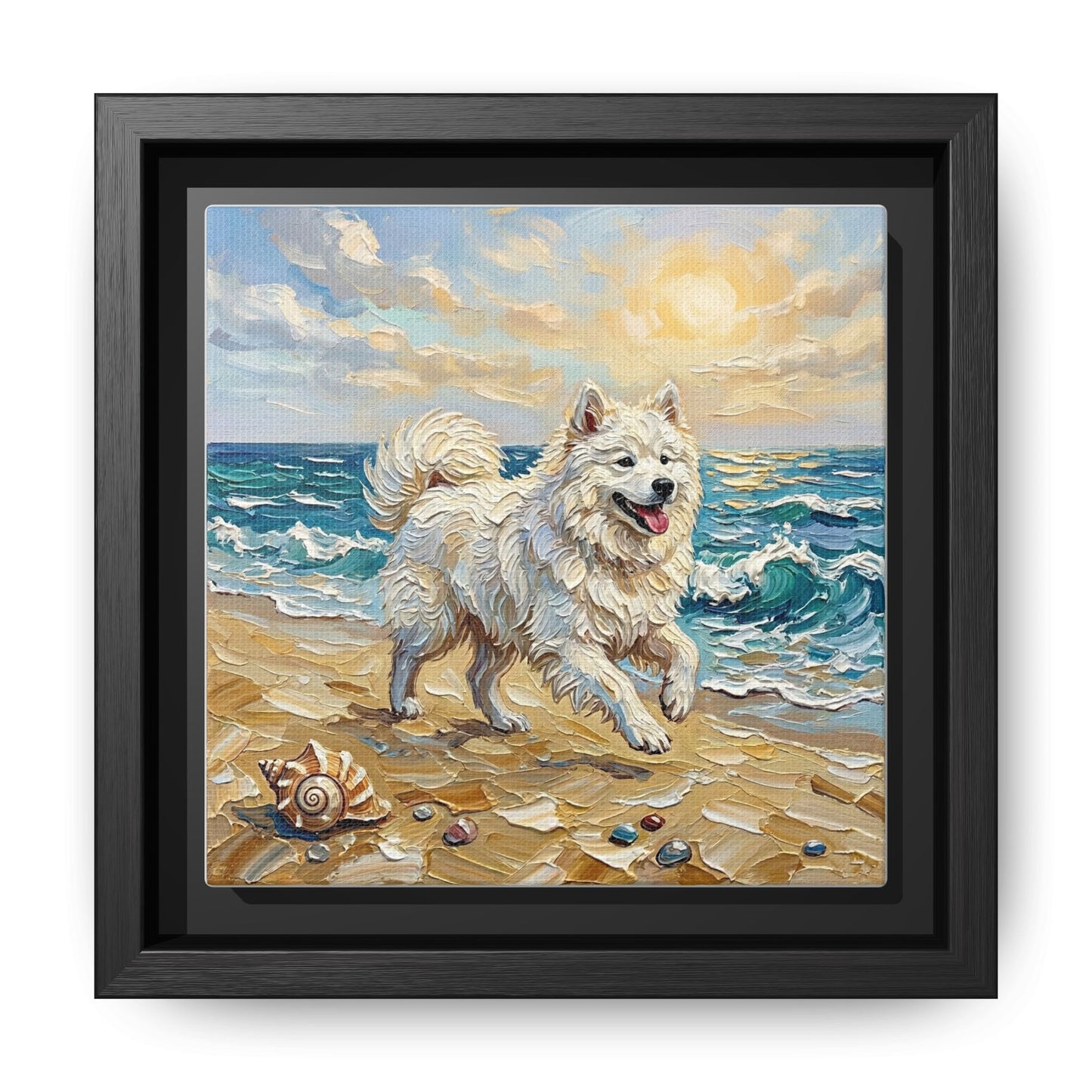 "Beach Day - Samoyed" Framed Canvas Wall Art