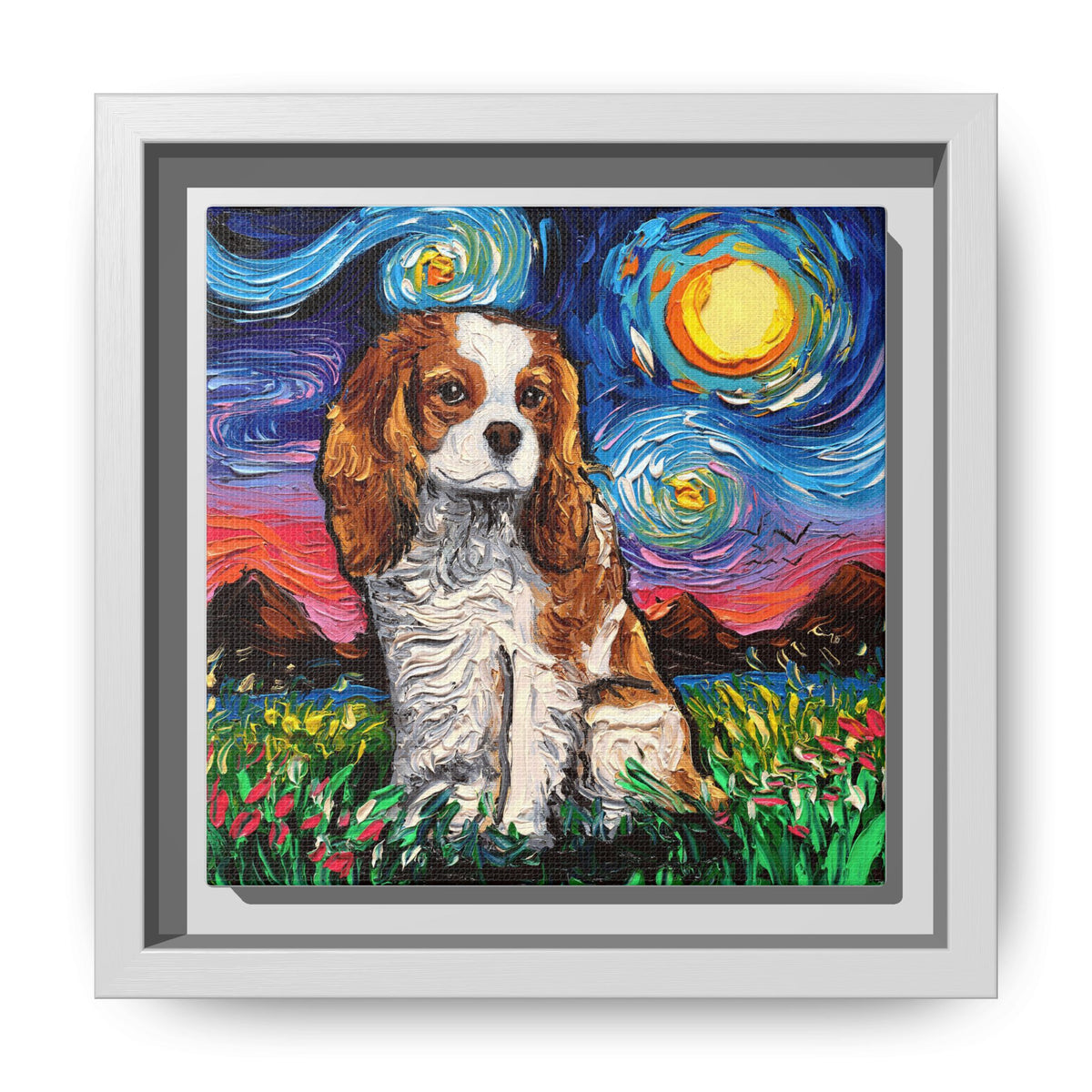 "Blenheim Spaniel Night" Framed Canvas Wall Art