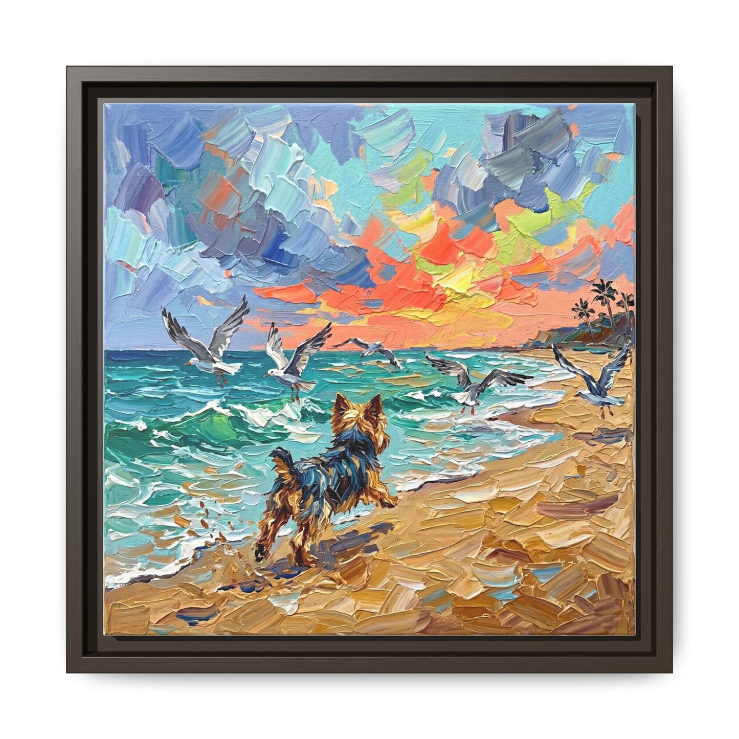 "Beach Day - Yorkie 2" Framed Canvas Wall Art