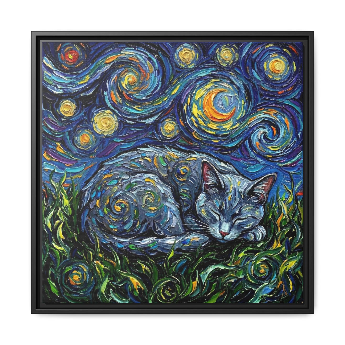 "Sleepy Korat Cat Night" Framed Canvas Wall Art