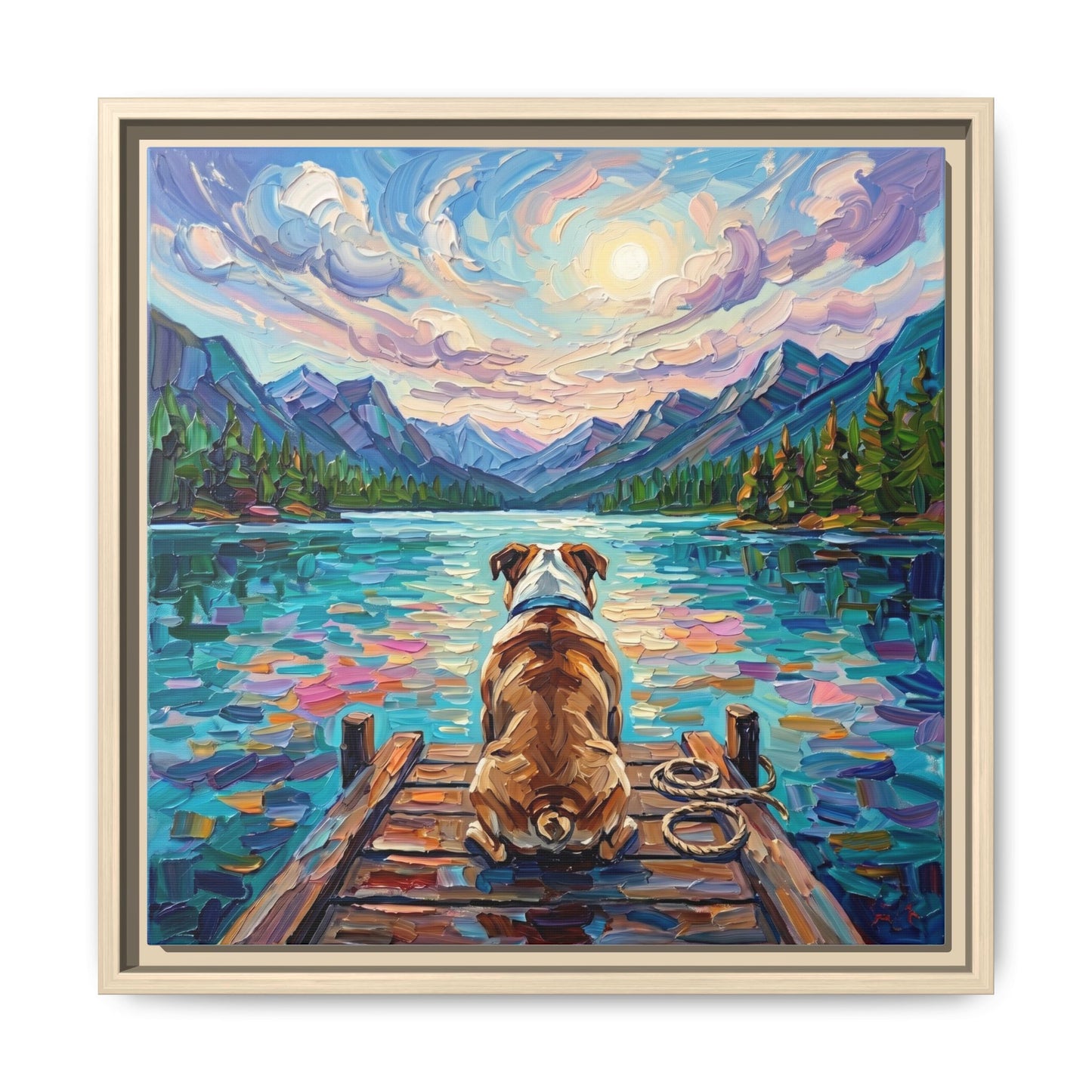 "On The Dock - Bulldog" Framed Canvas Wall Art