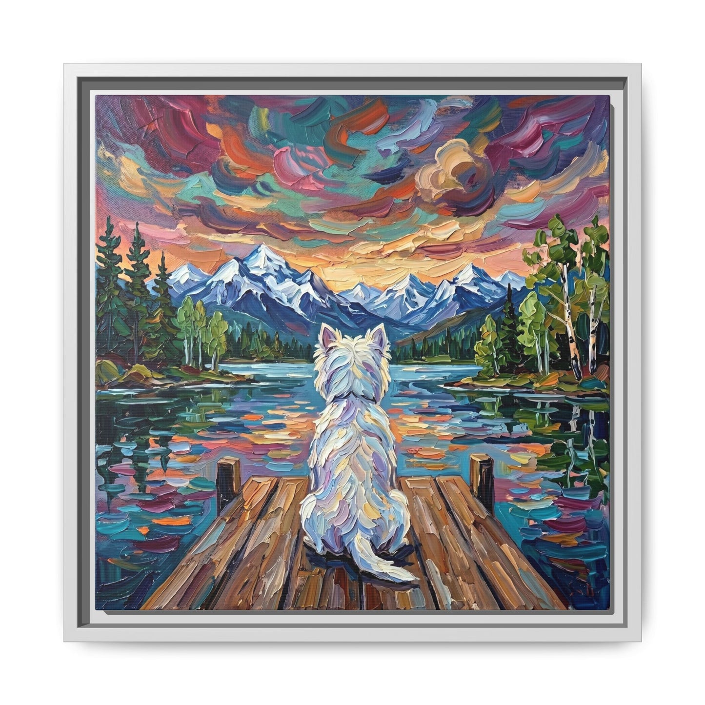 "On The Dock - Westie" Framed Canvas Wall Art